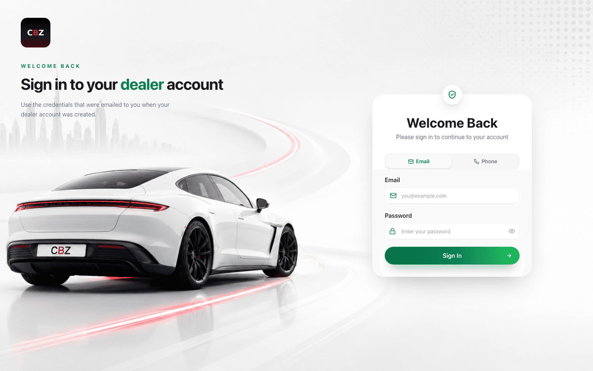CBZ Dealer Dashboard — Web Application project screenshot